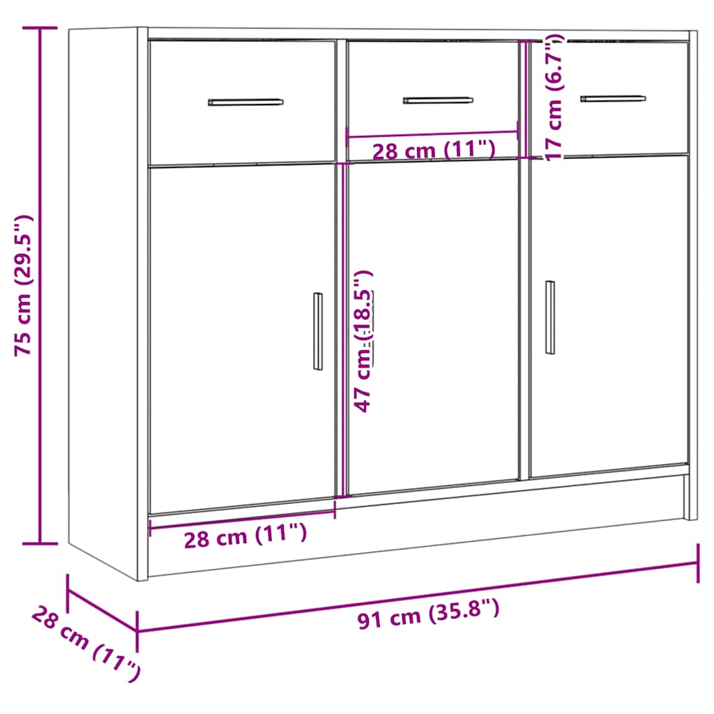 Συρταριέρα Sonoma Δρυς 91 x 28 x 75 εκ. Επεξεργασμένο Ξύλο - Pakobazaar