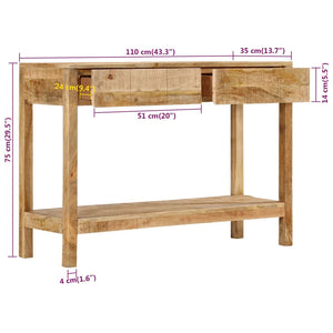 Τραπέζι Κονσόλα με 2 Συρτάρια 110x35x75 εκ. Μασίφ Ξύλο Μάνγκο - Pakobazaar