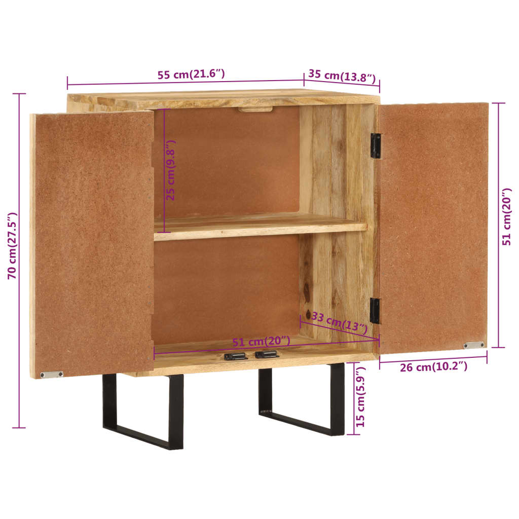Ντουλάπι με 2 Πόρτες 55 x 35 x 70 εκ. από Μασίφ Ξύλο Μάνγκο
