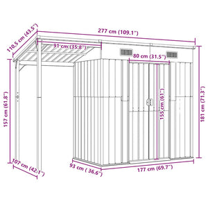Αποθήκη Κήπου Εκτεταμένη Οροφή Καφέ 277x107x181 εκ. Ατσάλι - Pakobazaar