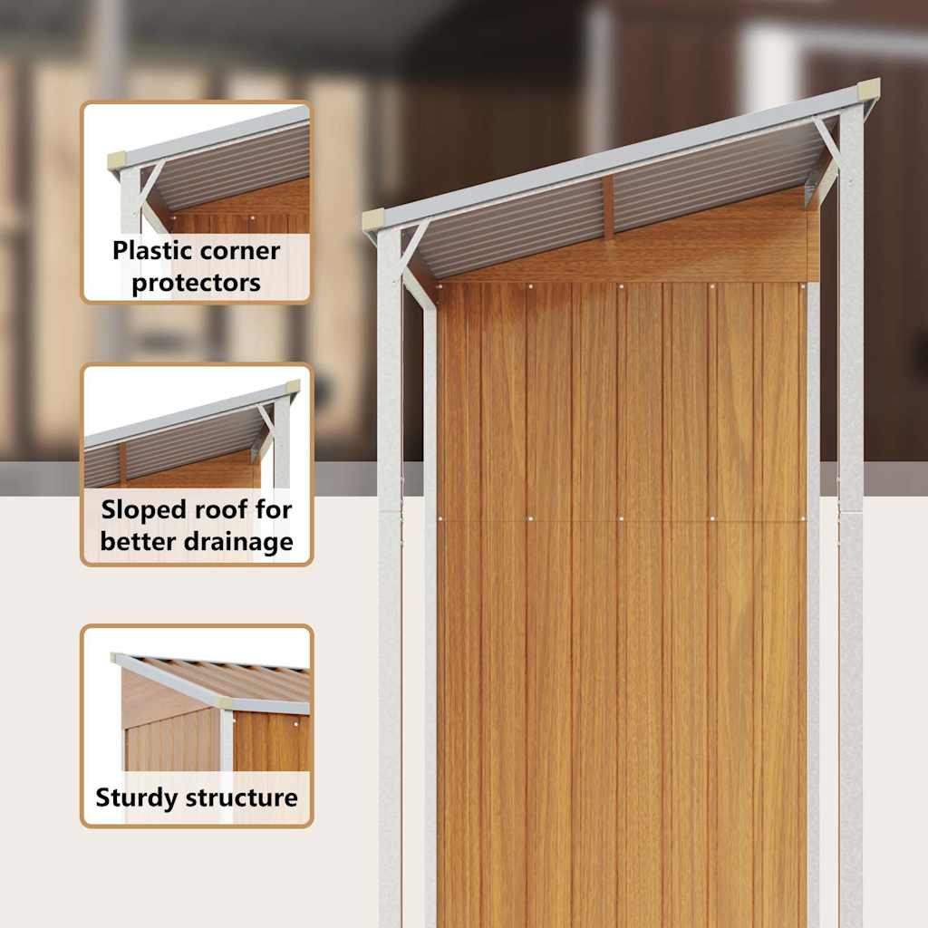 Αποθήκη Κήπου Εκτεταμένη Οροφή Αν. Καφέ 277x107x181 εκ Ατσάλι - Pakobazaar