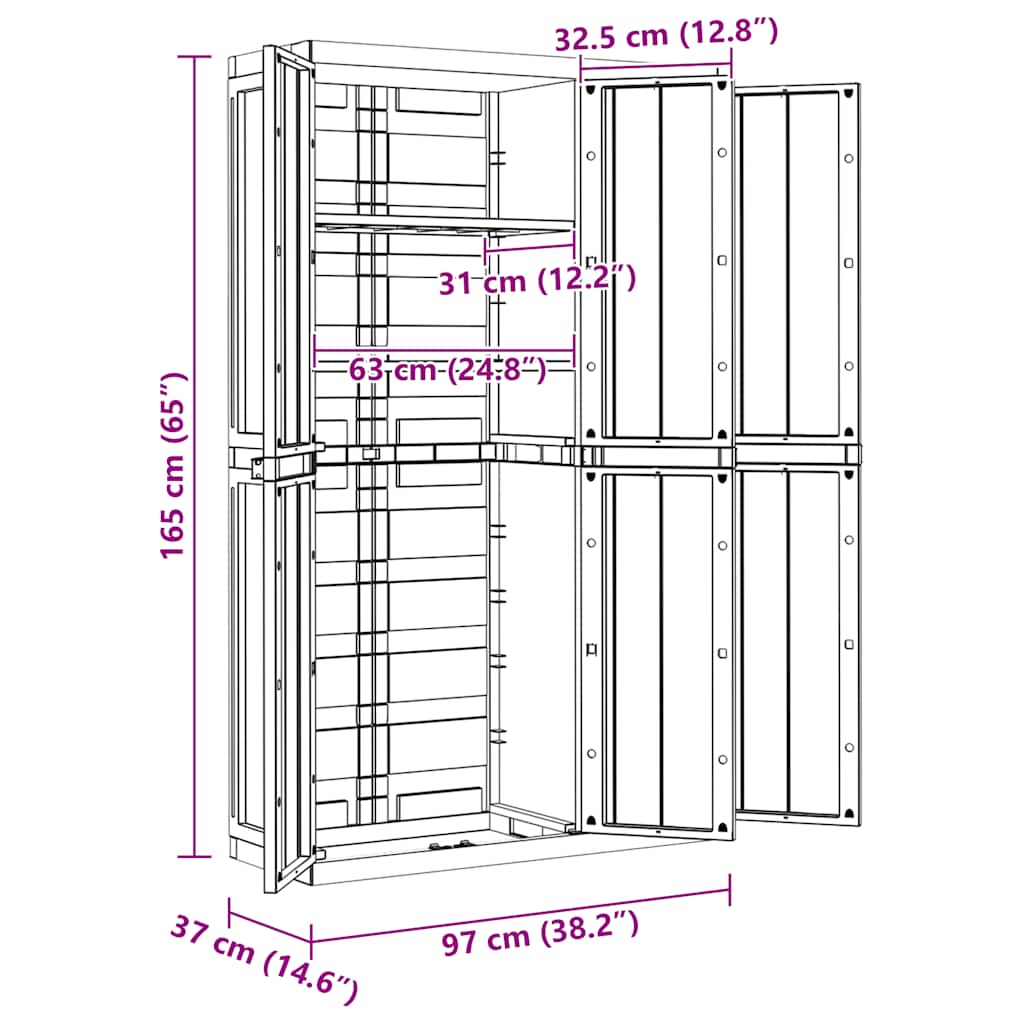 Ντουλάπι Αποθ. Εξ. Χώρου Μαύρο 97x37x165εκ. Πολυπροπυλένιο