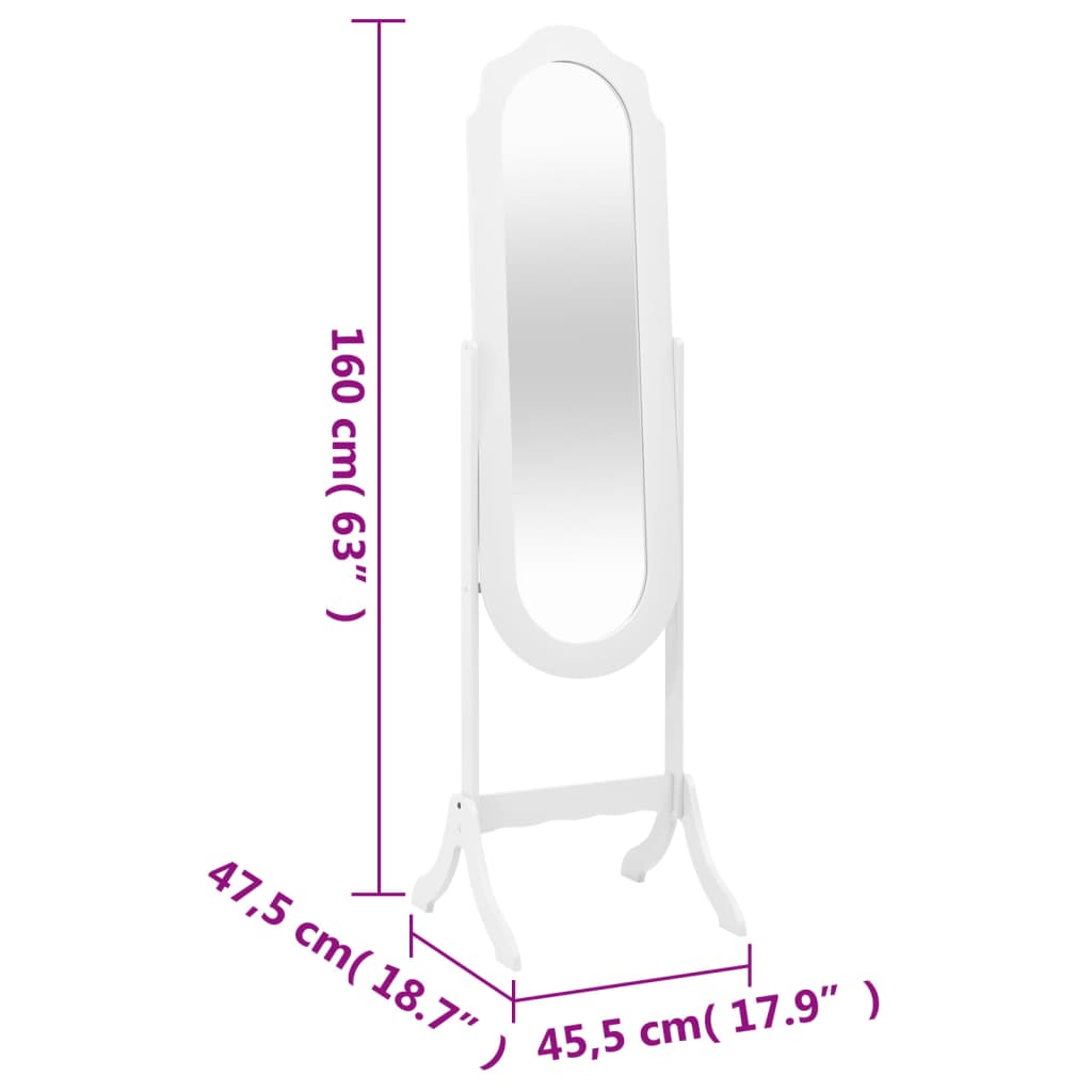 Καθρέπτης Επιδαπέδιος Λευκός 45,5x47,5x160 εκ. Επεξ. Ξύλο