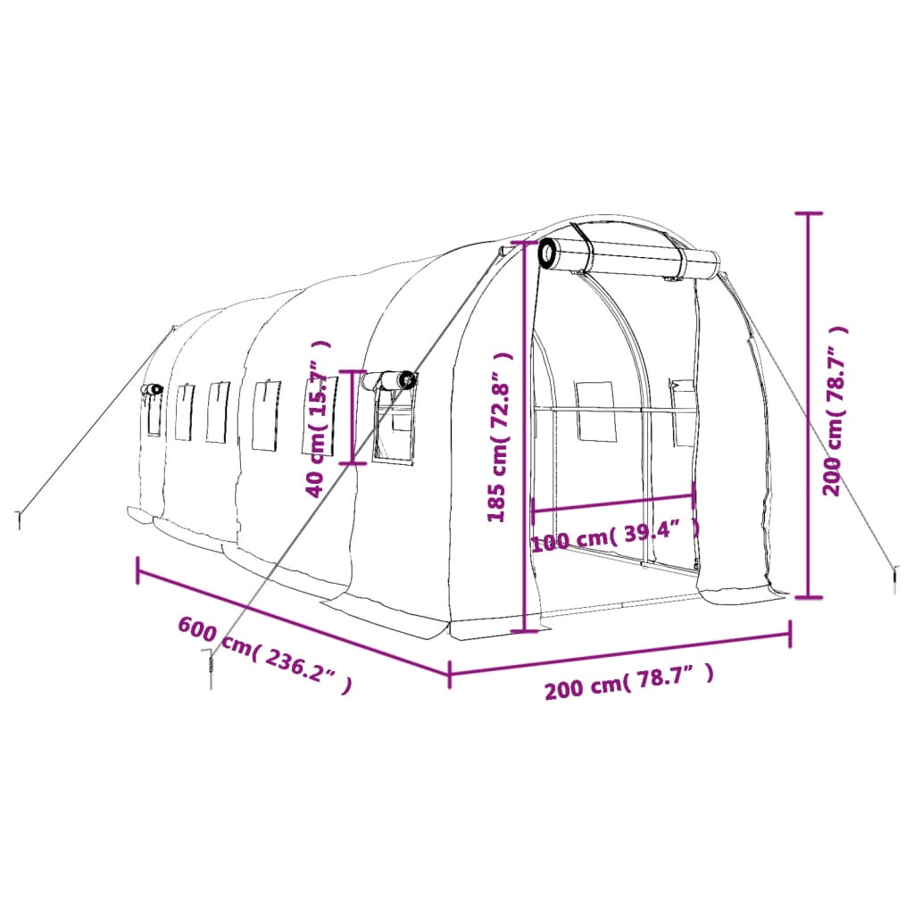 Θερμοκήπιο με Ατσάλινο Πλαίσιο Λευκό 12 μ² 6 x 2 x 2 μ.