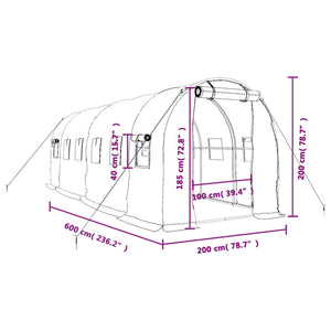 Θερμοκήπιο με Ατσάλινο Πλαίσιο Λευκό 12 μ² 6 x 2 x 2 μ.