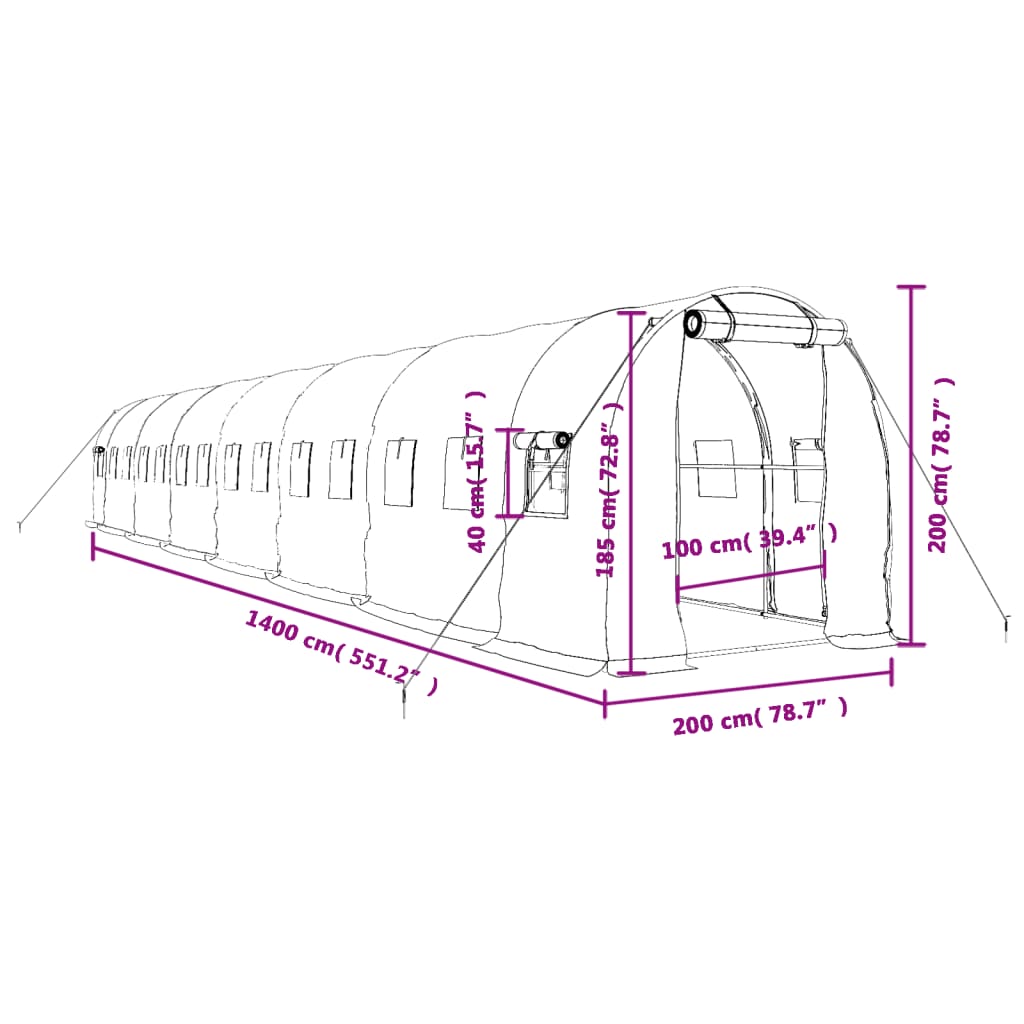 Θερμοκήπιο με Ατσάλινο Πλαίσιο Λευκό 28 μ² 14 x 2 x 2 μ.