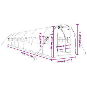 Θερμοκήπιο με Ατσάλινο Πλαίσιο Λευκό 28 μ² 14 x 2 x 2 μ.