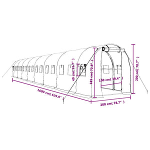Θερμοκήπιο με Ατσάλινο Πλαίσιο Λευκό 32 μ² 16 x 2 x 2 μ.