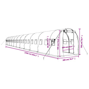 Θερμοκήπιο με Ατσάλινο Πλαίσιο Λευκό 44 μ² 22 x 2 x 2 μ.