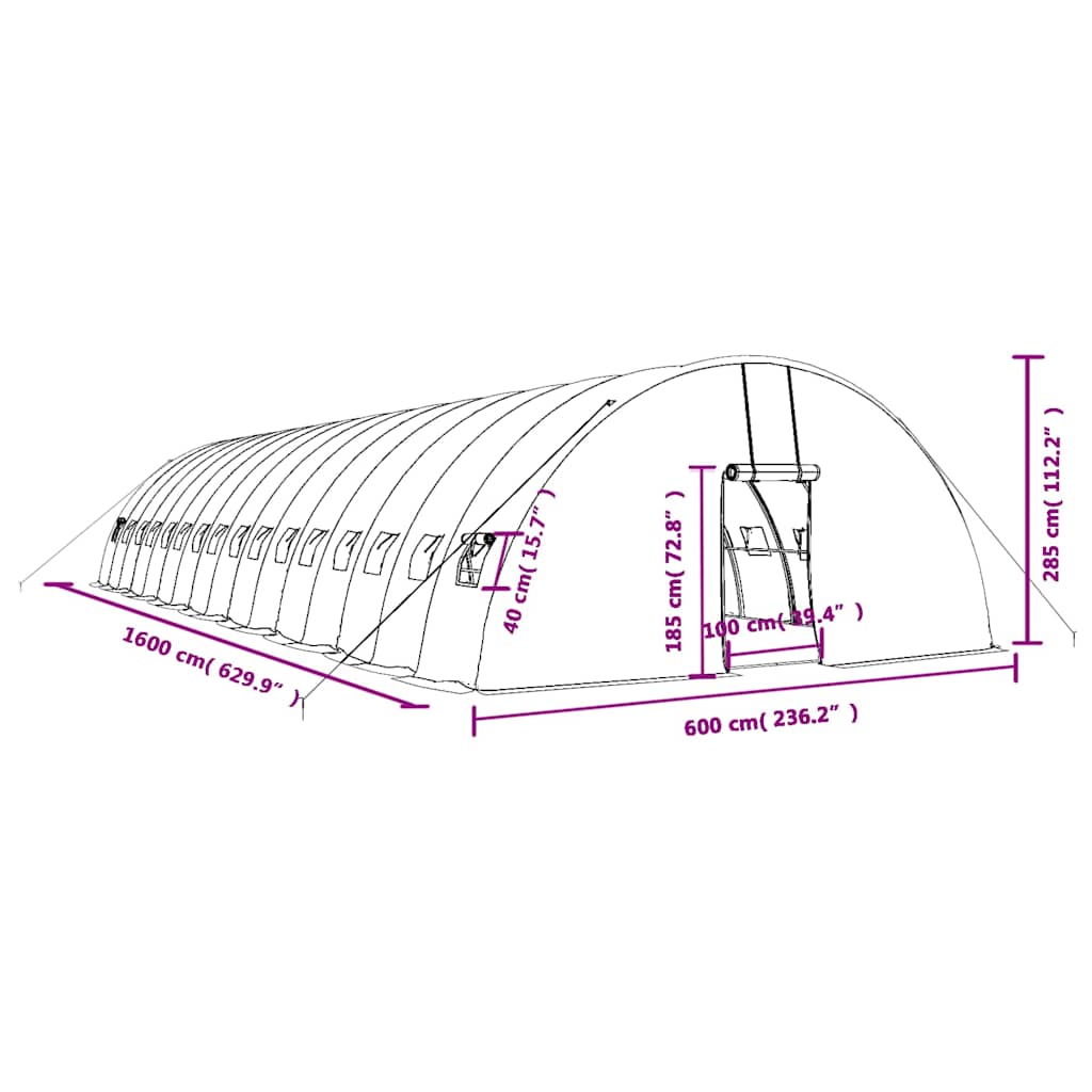 Θερμοκήπιο με Ατσάλινο Πλαίσιο Πράσινο 96 μ² 16 x 6 x 2,85 μ.