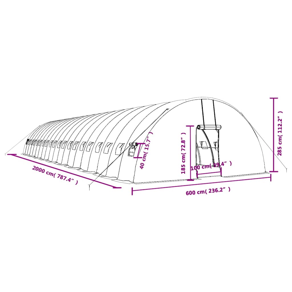 Θερμοκήπιο με Ατσάλινο Πλαίσιο Πράσινο 120 μ² 20 x 6 x 2,85 μ. - Pakobazaar