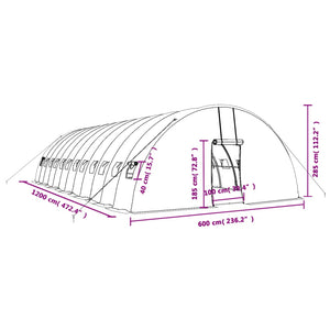 Θερμοκήπιο με Ατσάλινο Πλαίσιο Λευκό 72 μ² 12 x 6 x 2,85 μ.