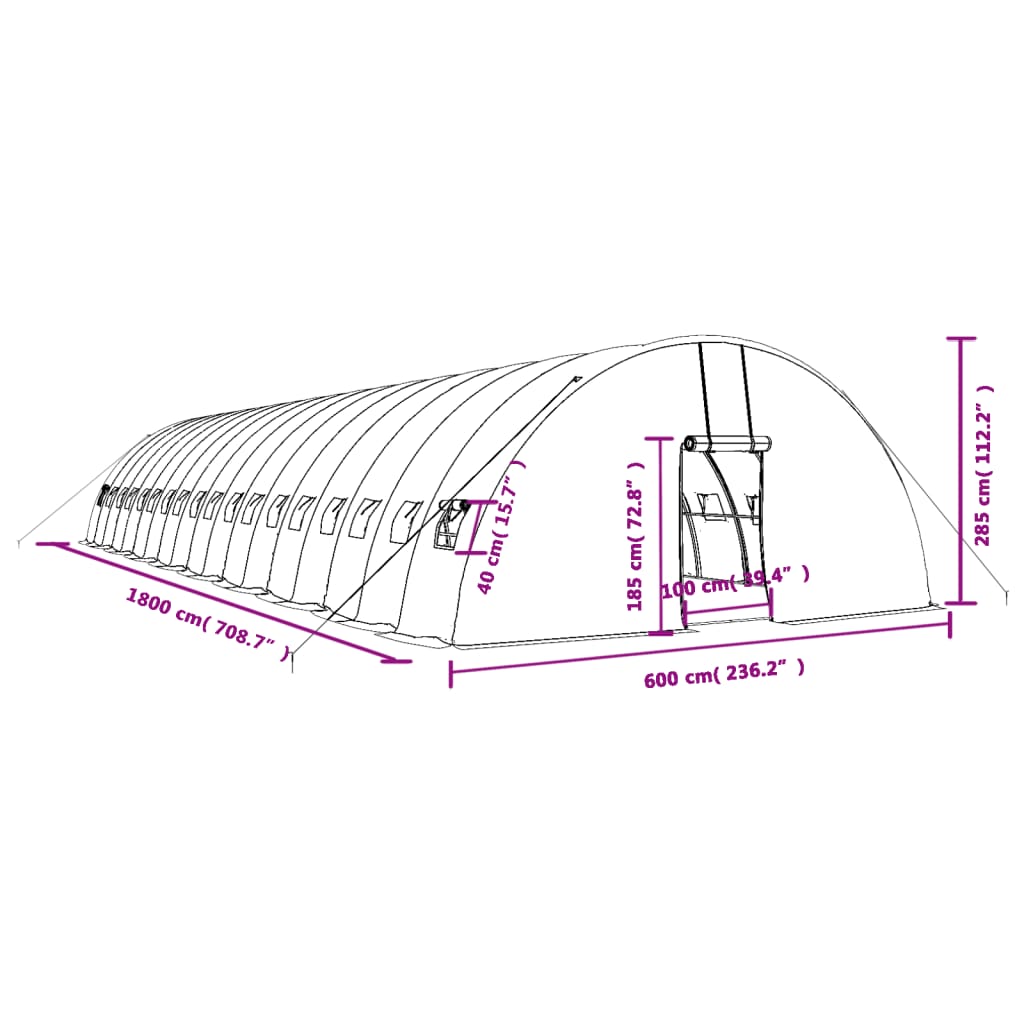 Θερμοκήπιο με Ατσάλινο Πλαίσιο Λευκό 108 μ² 18 x 6 x 2,85 μ.