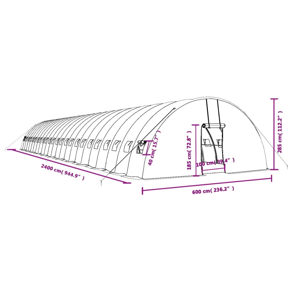 Θερμοκήπιο με Ατσάλινο Πλαίσιο Λευκό 144 μ² 24 x 6 x 2,85 μ.
