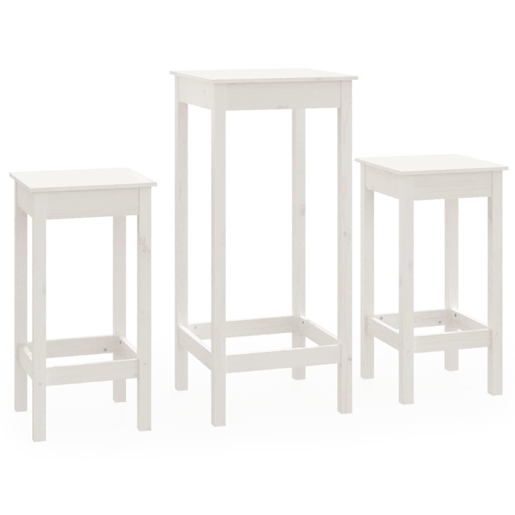 Σετ Επίπλων Μπαρ 3 Τεμαχίων Λευκό από Μασίφ Ξύλο Πεύκου - Pakobazaar