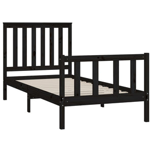 Πλαίσιο Κρεβατιού με Κεφαλάρι Μαύρο 90x200εκ. Μασίφ Ξύλο Πεύκου