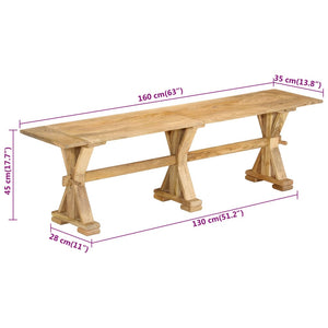 Πάγκος 160 x 35 x 45 εκ. από Μασίφ Ξύλο Μάνγκο - Pakobazaar