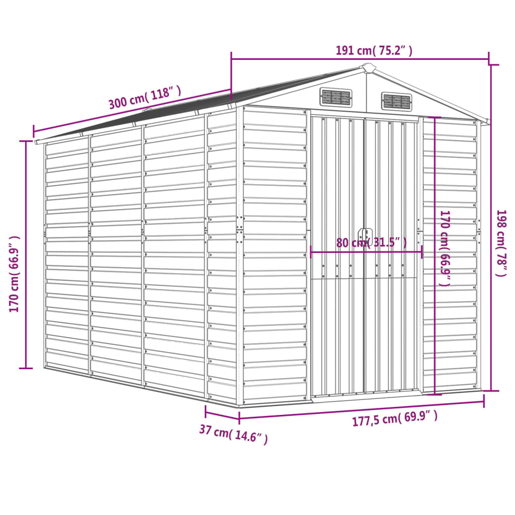 Φωτιστικό Κήπου Καφέ 191 x 300 x 198 εκ. από Γαλβανισμένο Ατσάλι