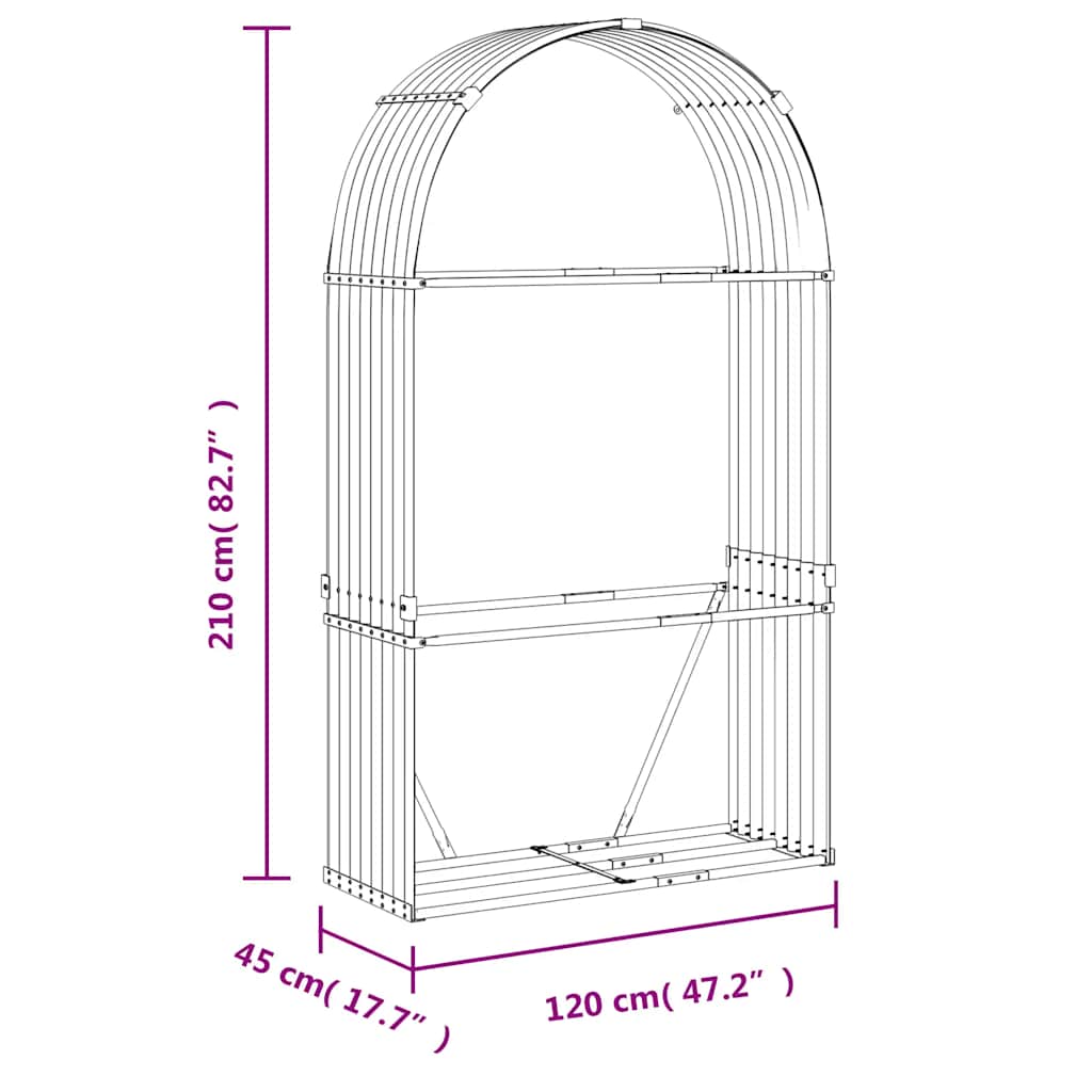 Ξυλοθήκη Αν. Γκρι 120 x 45 x 210 εκ. από Γαλβανισμένο Ατσάλι - Pakobazaar