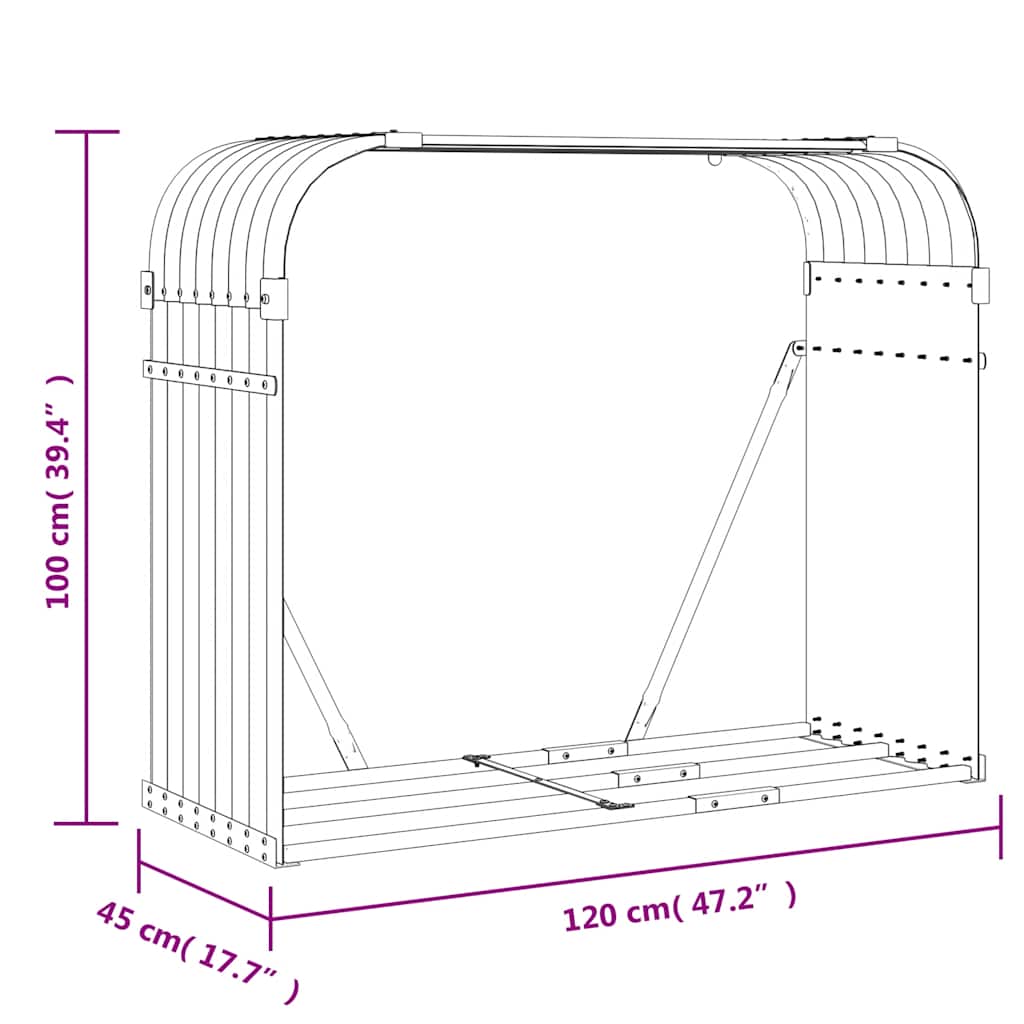 Ξυλοθήκη Αν. Γκρι 120x45x100 εκ. από Γαλβανισμένο Ατσάλι