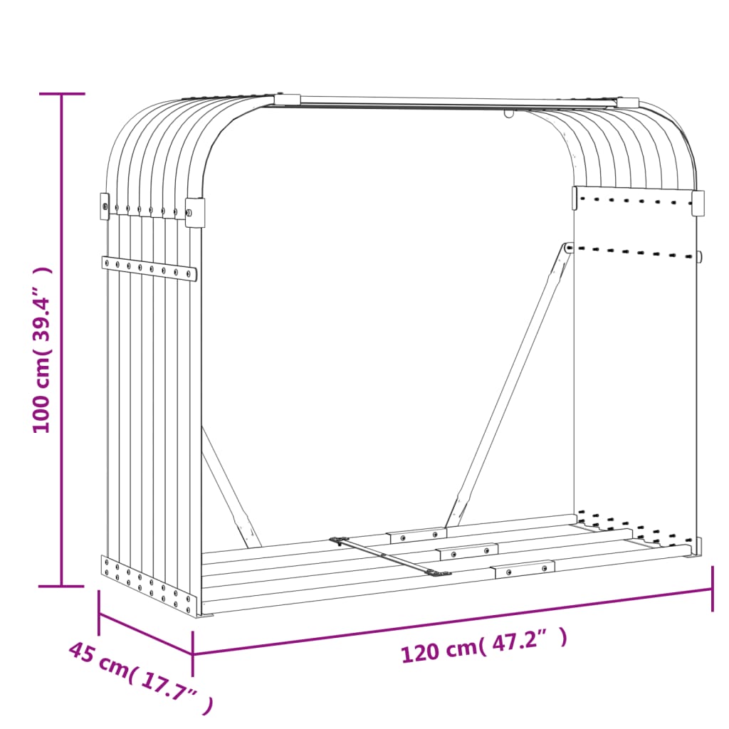 Θήκη Κορμών Ανθρακί 120x45x100 εκ. από Γαλβανισμένο Ατσάλι - Pakobazaar