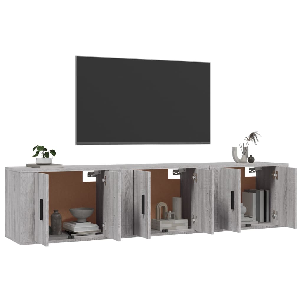 Έπιπλα Τηλεόρασης Επιτοίχια 3 τεμ. Γκρι Sonoma 57x34,5x40 εκ.