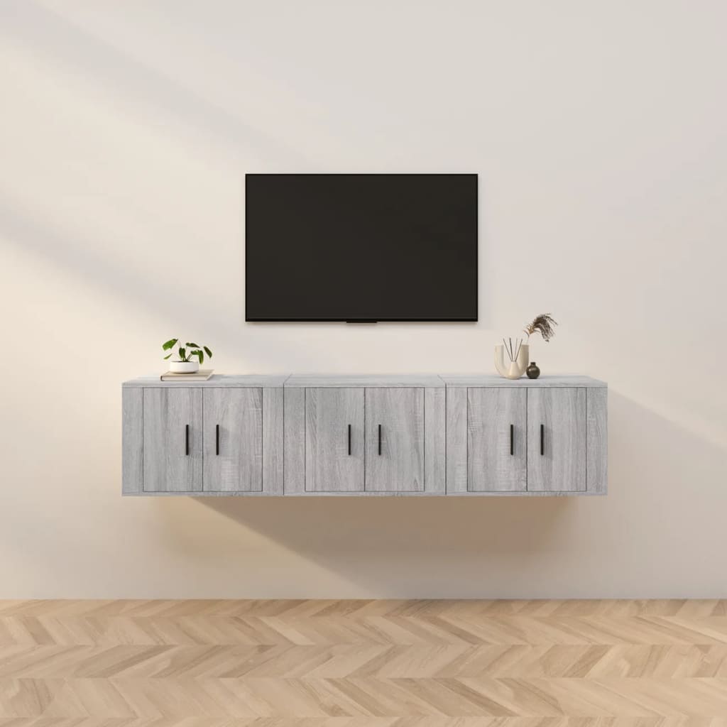 Έπιπλα Τηλεόρασης Επιτοίχια 3 τεμ. Γκρι Sonoma 57x34,5x40 εκ.