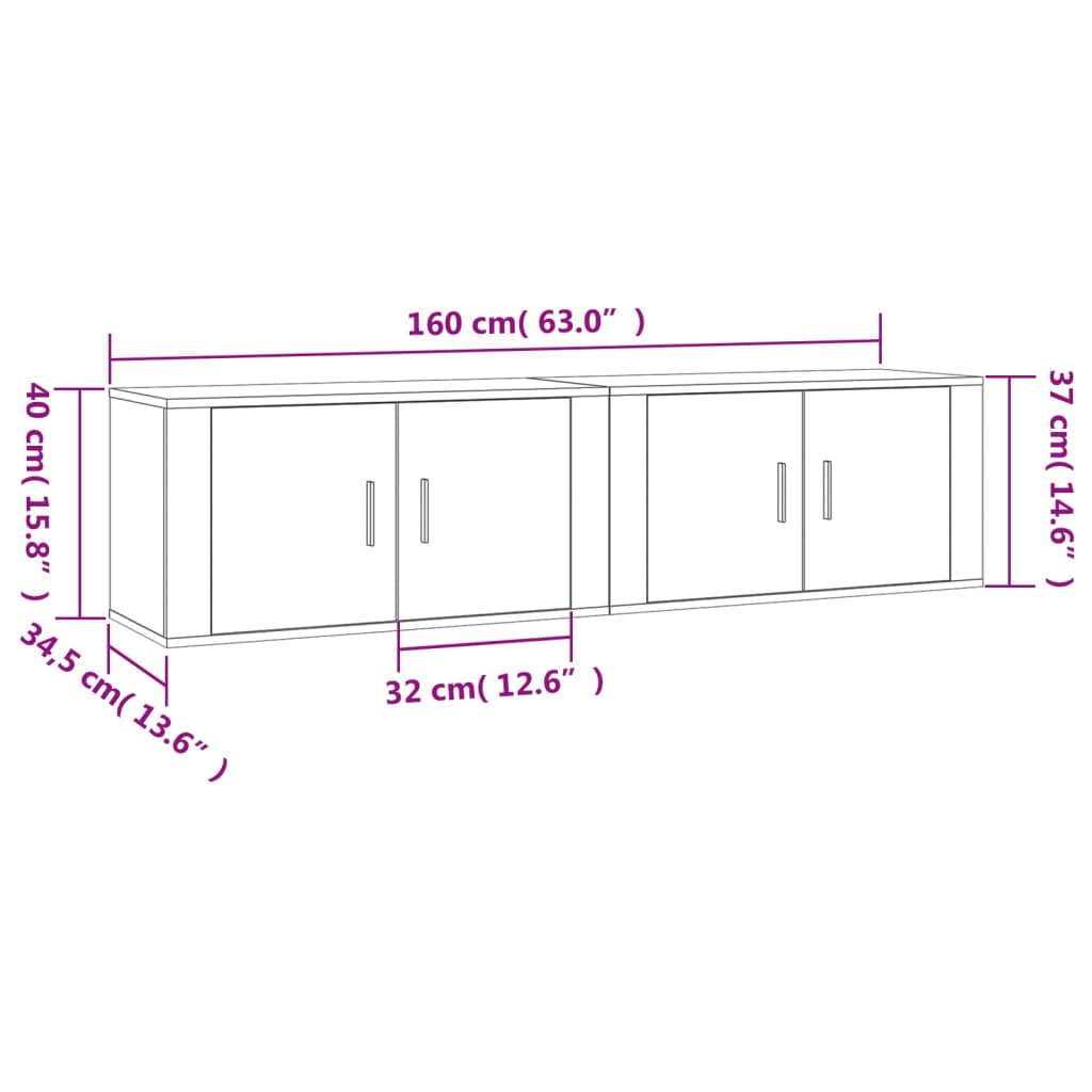 Έπιπλα Τηλεόρασης Επιτοίχια 2 τεμ. Μαύρα 80 x 34,5 x 40 εκ.