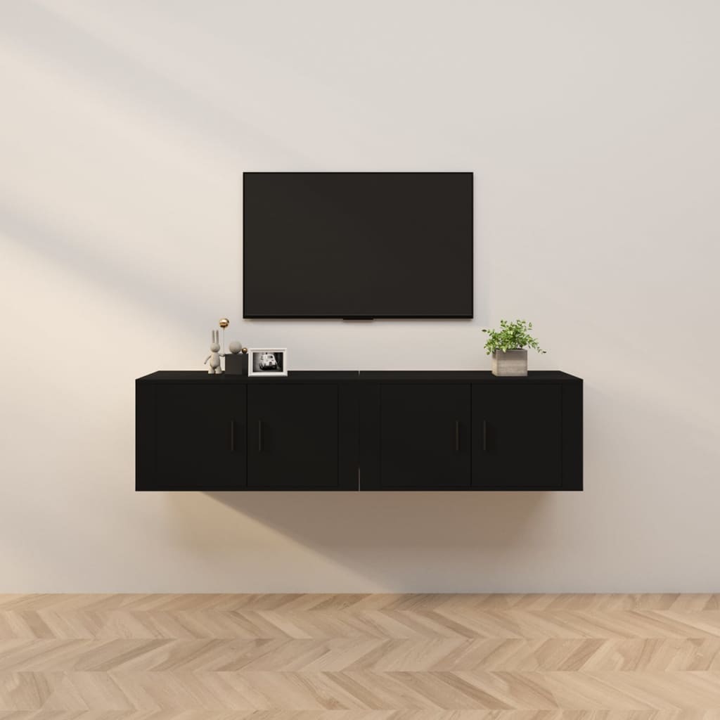 Έπιπλα Τηλεόρασης Επιτοίχια 2 τεμ. Μαύρα 80 x 34,5 x 40 εκ.