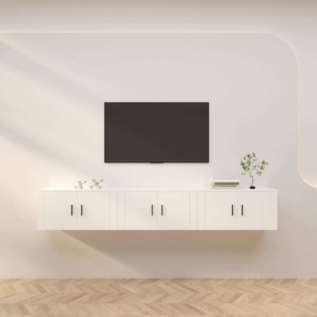 Έπιπλα Τηλεόρασης Επιτοίχια 3 τεμ. Λευκά 80 x 34,5 x 40 εκ.