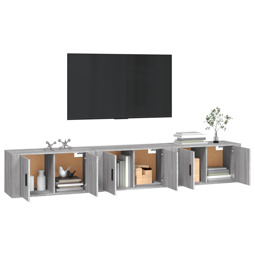 Έπιπλα Τηλεόρασης Επιτοίχια 3 τεμ. Γκρι Sonoma 80x34,5x40 εκ.