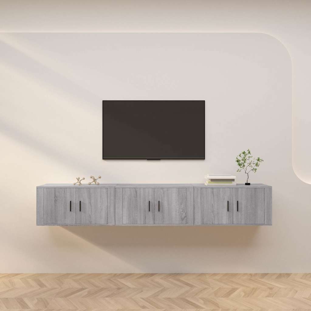 Έπιπλα Τηλεόρασης Επιτοίχια 3 τεμ. Γκρι Sonoma 80x34,5x40 εκ.