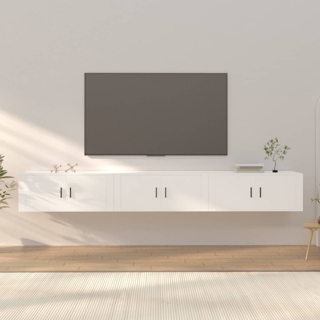 Έπιπλα Τηλεόρασης Επιτοίχια 3 τεμ. Λευκά 100x34,5x40 εκ.