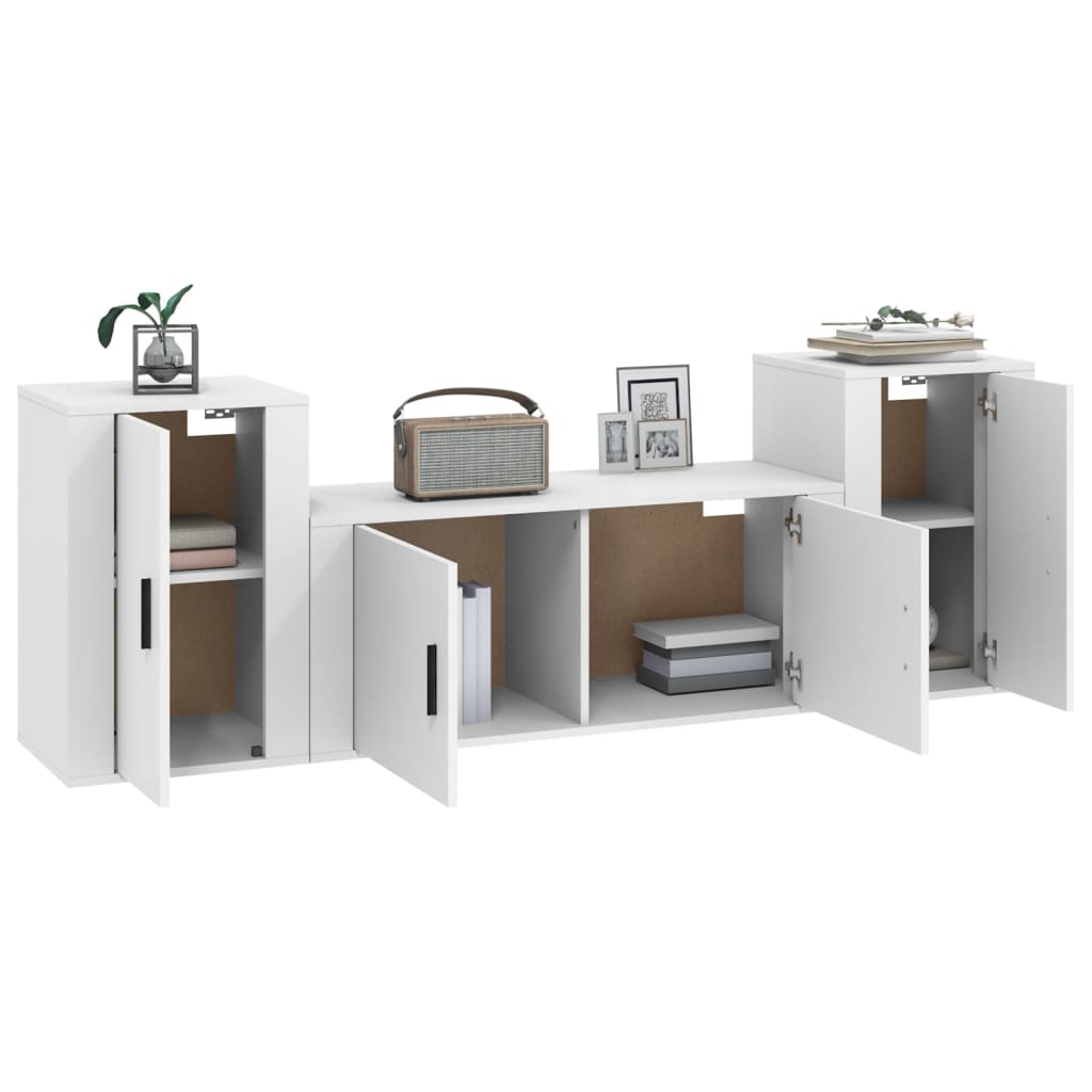 Σετ Επίπλου Τηλεόρασης 3 Τεμαχίων Λευκό από Επεξεργασμένο Ξύλο