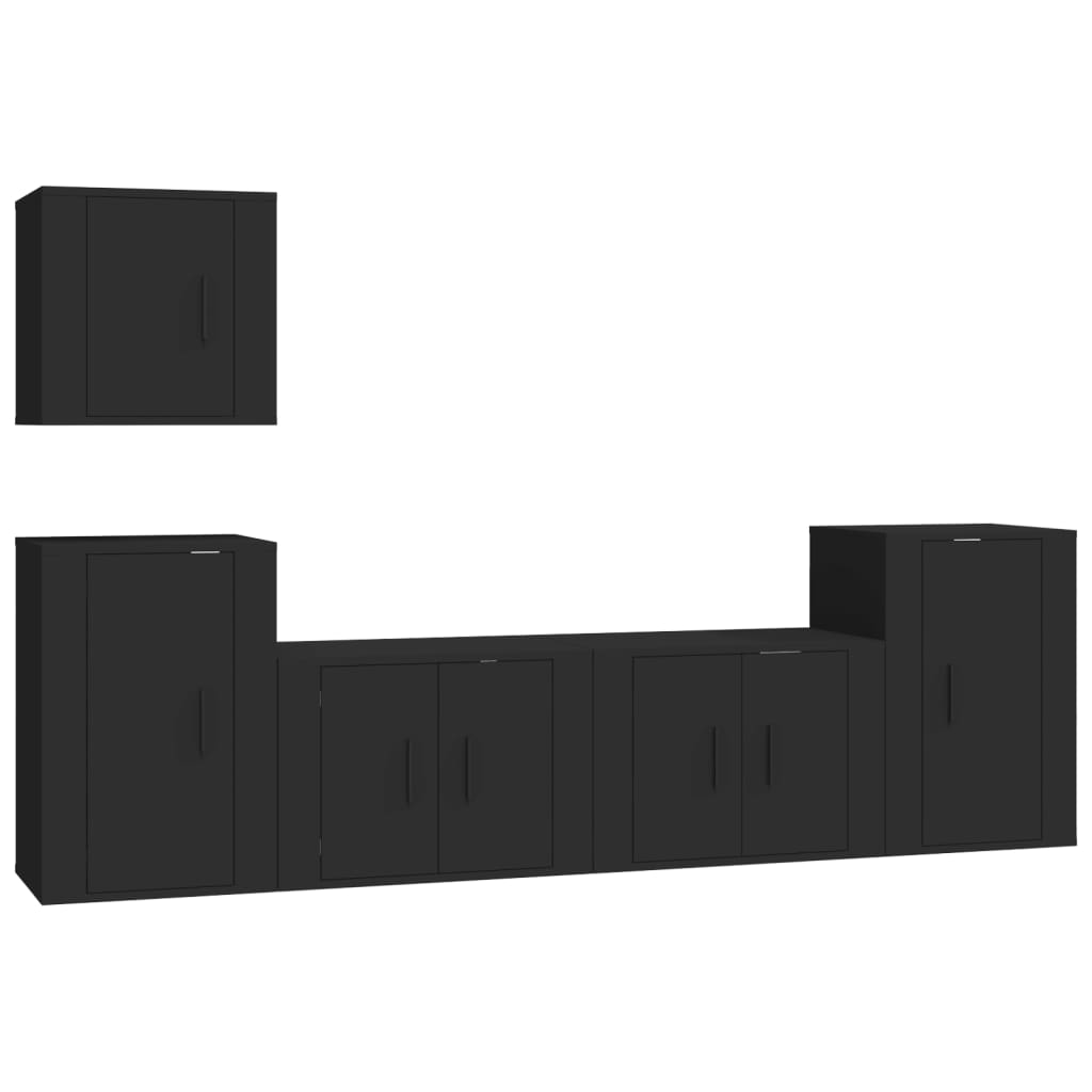 Σετ Επίπλου Τηλεόρασης 5 Τεμαχίων Μαύρο από Επεξεργασμένο Ξύλο