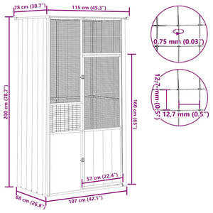 Κλουβί Πουλιών Ανθρακί 115x78x200 εκ. από Γαλβανισμένο Χάλυβα - PAKOBAZAAR