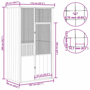 Κλουβί Πουλιών Γκρι 115x78x200 εκ. από Γαλβανισμένο Χάλυβα - Pakobazaar