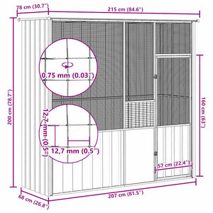 Κλουβί Πουλιών Ανθρακί 215x78x200 εκ. από Γαλβανισμένο Χάλυβα - PAKOBAZAAR