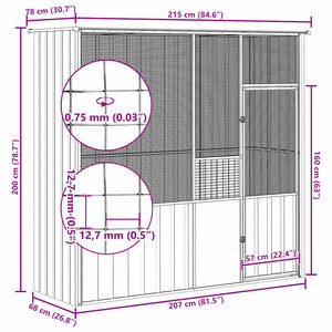 Κλουβί Πουλιών Γκρι 215 x 78 x 200 εκ. από Γαλβανισμένο Χάλυβα - PAKOBAZAAR