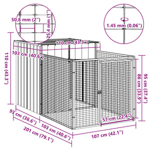 Σπιτάκι Σκύλου με Αυλή Ανθρακί 110x201x110 εκ. Γαλβαν. Χάλυβας - PAKOBAZAAR