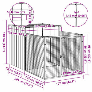 Σπιτάκι Σκύλου με Τρέξιμο Ανοιχτό Γκρι 110x201x110 εκ. από Γαλβανισμένο Ατσάλι - Pakobazaar