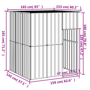 Σπιτάκι Σκύλου με Οροφή Ανθρακί 165x153x181 εκ. Γαλβαν. Χάλυβας - PAKOBAZAAR