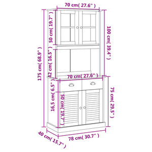 Βιτρίνα VIGO Λευκή 78 x 40 x 175 εκ. από Μασίφ Ξύλο Πεύκου - Pakobazaar