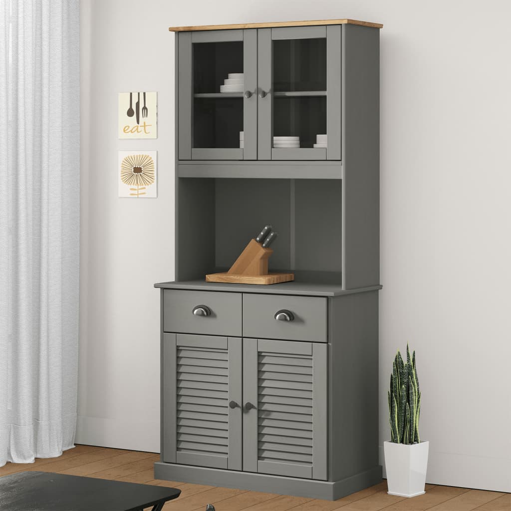 Βιτρίνα VIGO Γκρι 78 x 40 x 175 εκ. από Μασίφ Ξύλο Πεύκου - Pakobazaar
