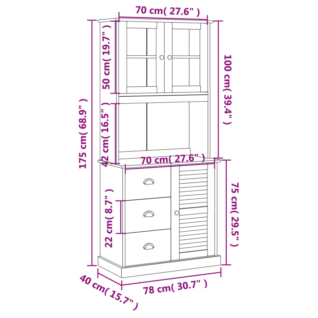 Βιτρίνα VIGO 78 x 40 x 175 εκ. από Μασίφ Ξύλο Πεύκου - Pakobazaar
