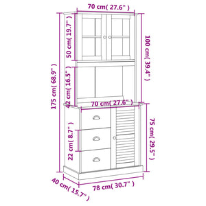 Βιτρίνα VIGO Λευκή 78 x 40 x 175 εκ. από Μασίφ Ξύλο Πεύκου