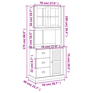 Βιτρίνα VIGO Γκρι 78 x 40 x 175 εκ. από Μασίφ Ξύλο Πεύκου - Pakobazaar