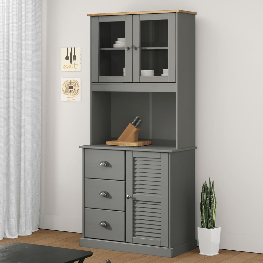 Βιτρίνα VIGO Γκρι 78 x 40 x 175 εκ. από Μασίφ Ξύλο Πεύκου - Pakobazaar