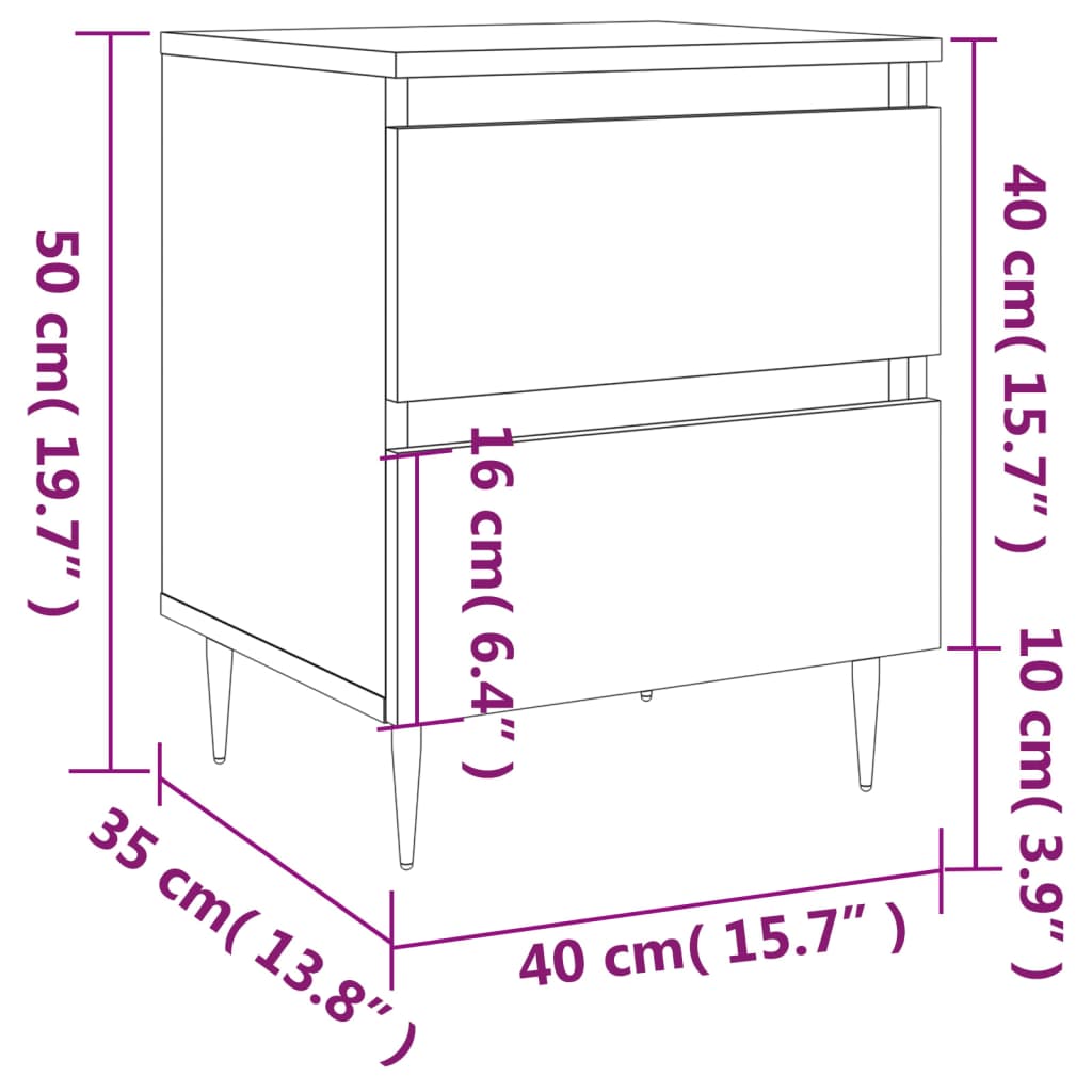 Κομοδίνα 2 τεμ. Γυαλ. Λευκό 40x35x50 εκ. από Επεξεργασμένο Ξύλο - Pakobazaar