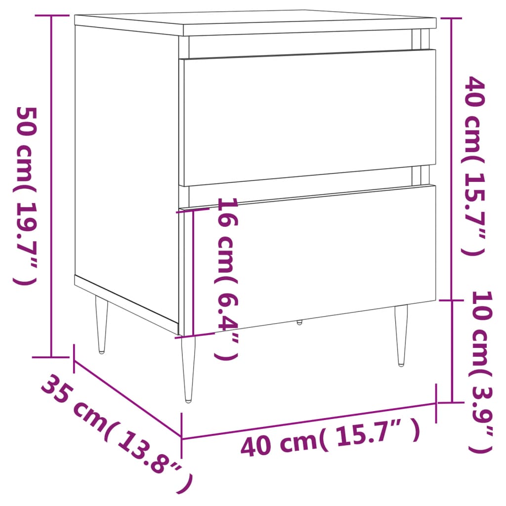 Κομοδίνα 2 τεμ. Γκρι Sonoma 40x35x50 εκ. από Επεξεργασμένο Ξύλο